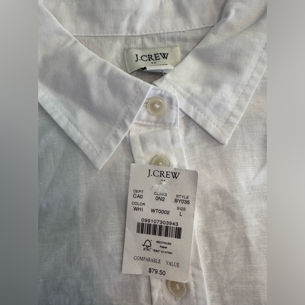 NWT J. Crew  White Linen Botton Blend Button Down Shirt l L - Picture 5 of 6